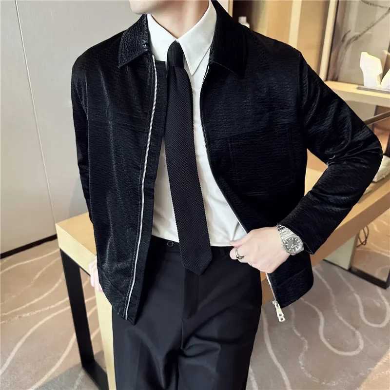 2024 Autumn Winter Front Pockets Lapel Leather Jacket Fashion Men Anti-wind Punk Motorcycle Biker Zipper Jackets PU Slim CoatsT250311