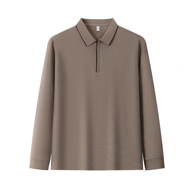 Washed pure cotton long sleeved polo shirt for men, business casual zipper, solid color T-shirt, trendy and fashionable lapel T-shirt tracksuit