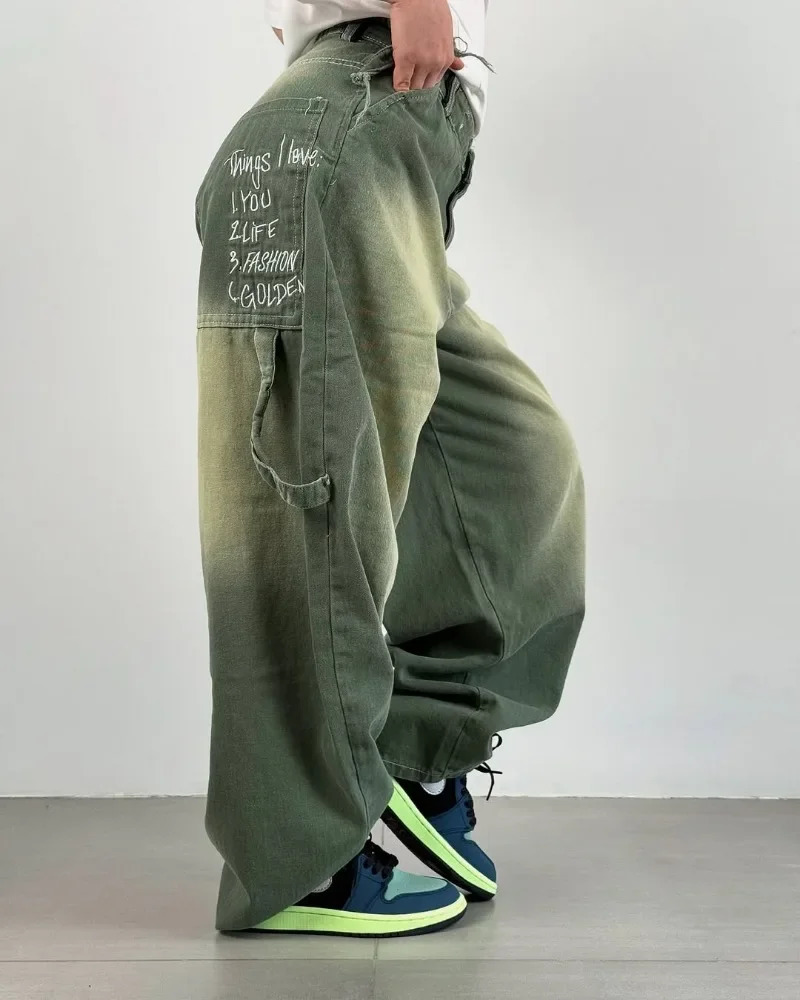 Goth Girl Retro Harajuku Hiphop High Street Jeans Women Y2k American Fashion Waist Washing Wideleg Pants Trousers 250311