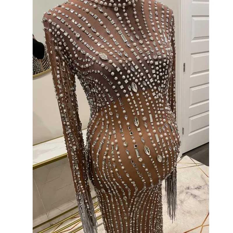 Rhinestone Embellished Maternity Dress For Pregnancy Photoshoot Pregnant Photography Outfit Sexy Stretchy Skinny Women Mesh Gown X250224