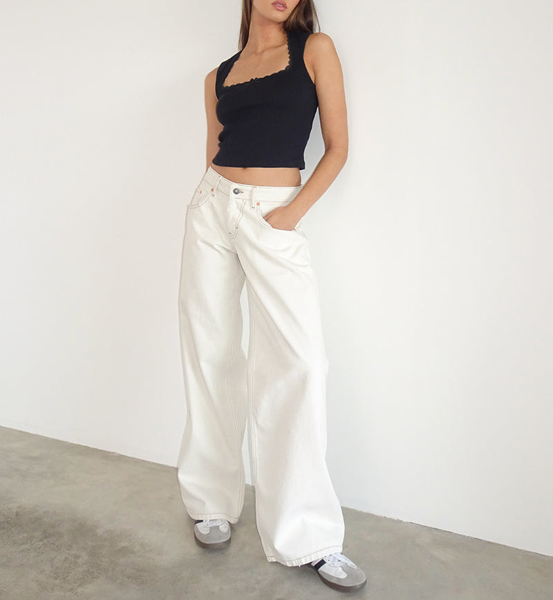 Women's Jeans Fashion jeans Women's straight leg mother pants White loose low waist pocket jeans dress cotton classic women's denim pan