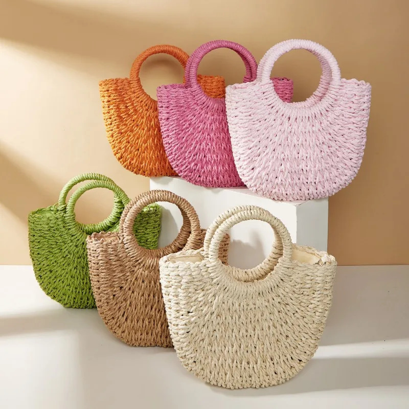 Handwoven Straw Rattan HalfMoon Beach Handbag Large Capacity Women Hollow Out Crossbody Shoulder Bag HalfRound 250311