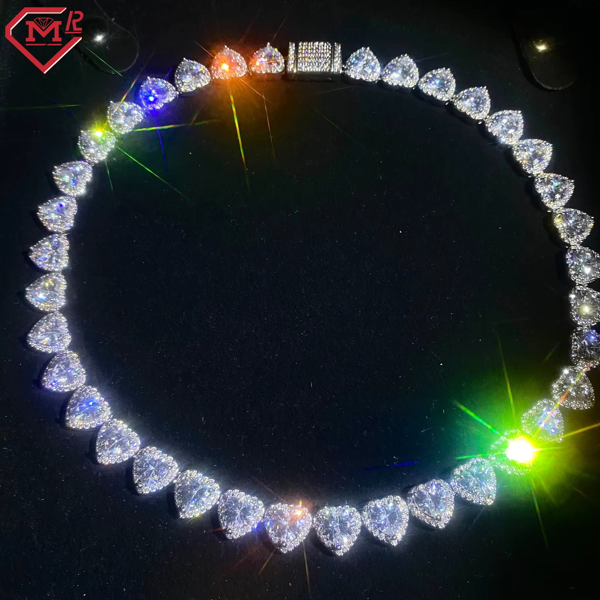 Super Sarkling Tennis Chain Moissanite Custom Necklace 8mm Heart Cut S925 Iced Out Vvs Moissanite Tennis Chain