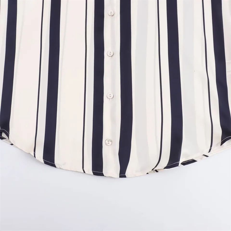 Kar Otza Womens Autumn Product Collar Long Sleeve Loose Lazy Style Silk Texture Striped Shirt 250311