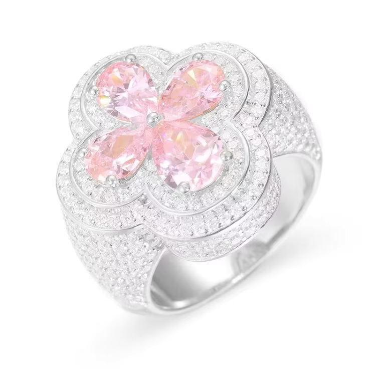 Fashion Four Leaf Clover Ring 925 Sterling Silver pink Blue Green Moissanite Gold Plated Championship Jewelry Rings for Men