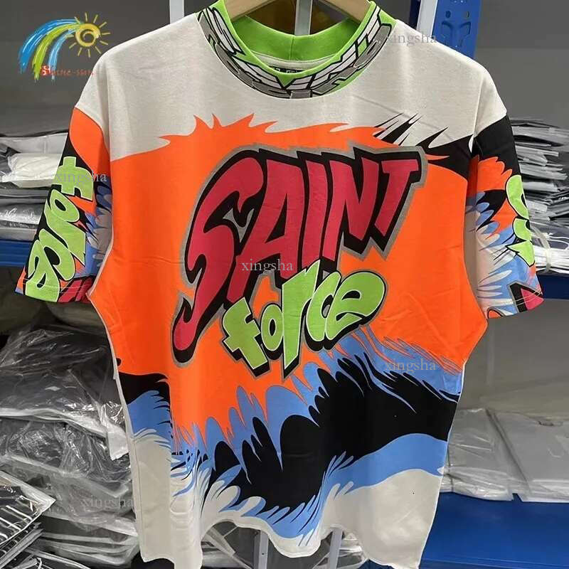 Hip Hop Retro Racing Style Graffiti Color Blocking Saint Michel Tshirt Mens Highquality Oversized 24