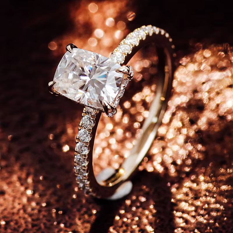 Wholesale Custom Moissanite Jewelry 10k Gold Wedding Engagement Moissanite Diamond Women Radiant Cut Ring