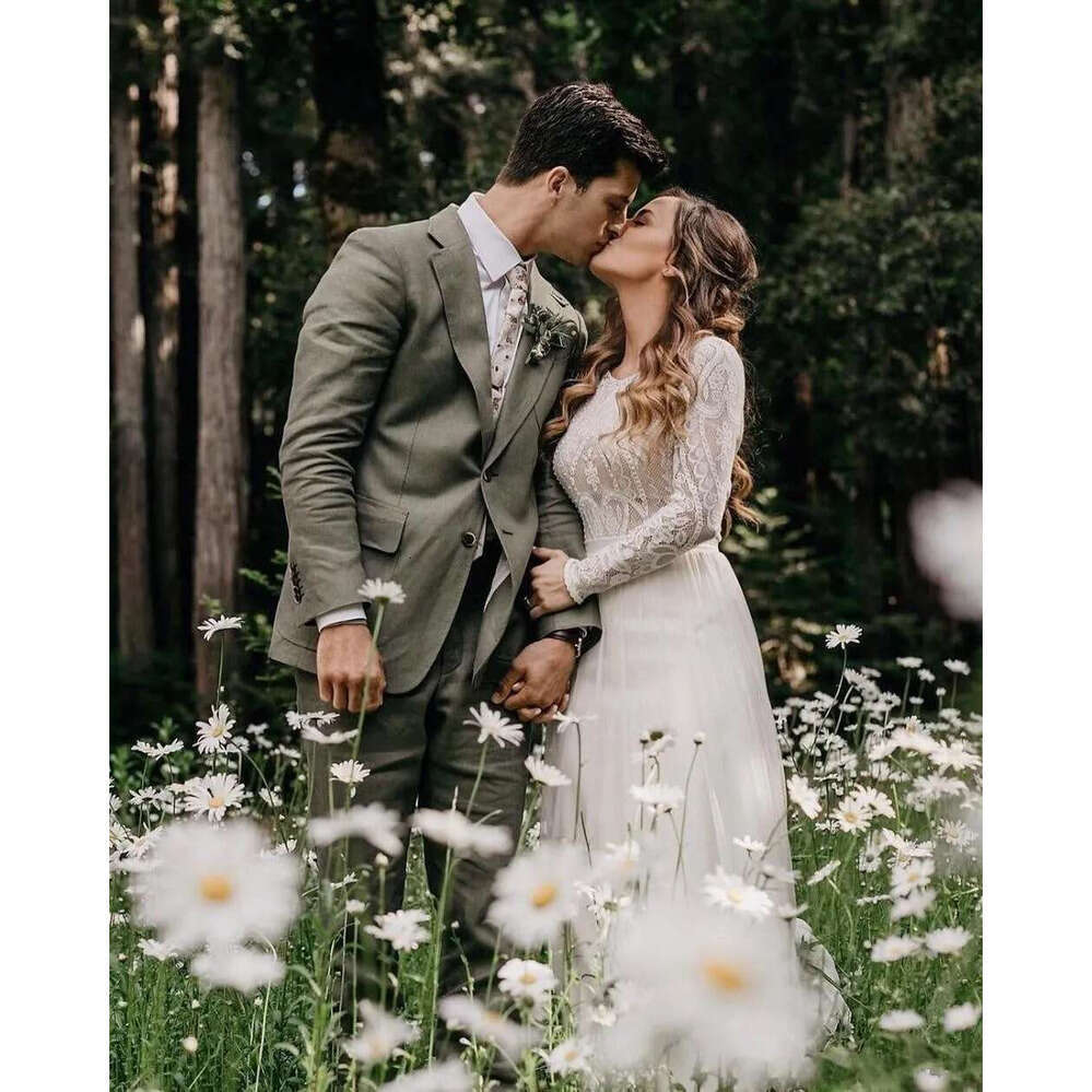 A-E Wedding Custom Made Bohemian Dresses Sexy Backless Long Sleeve Country Boho Bridal Gowns Dress