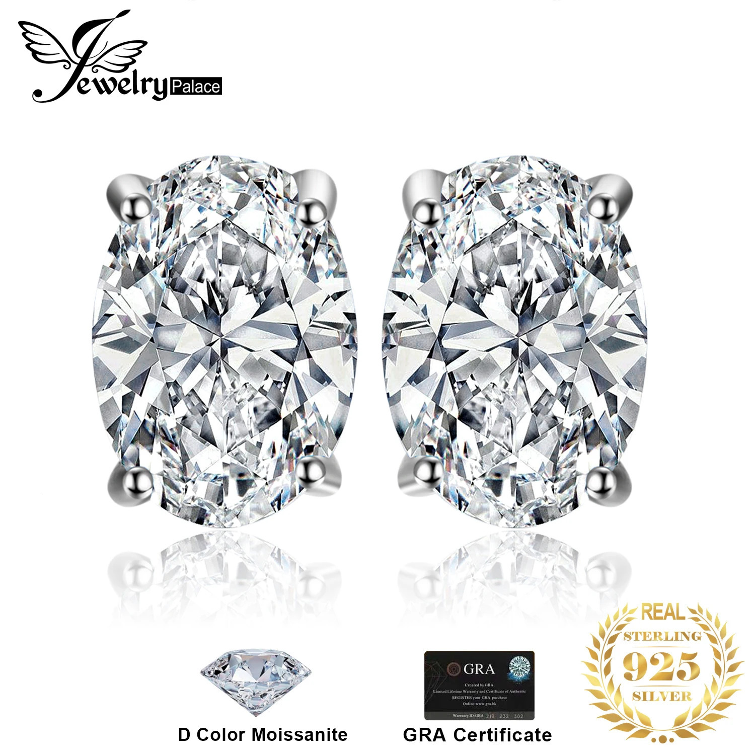 Jewelry D Color Total 2ct Oval 925 Sterling Silver Stud Earrings for Woman Fine Jewelry Yellow Rose Gold Plated 250213