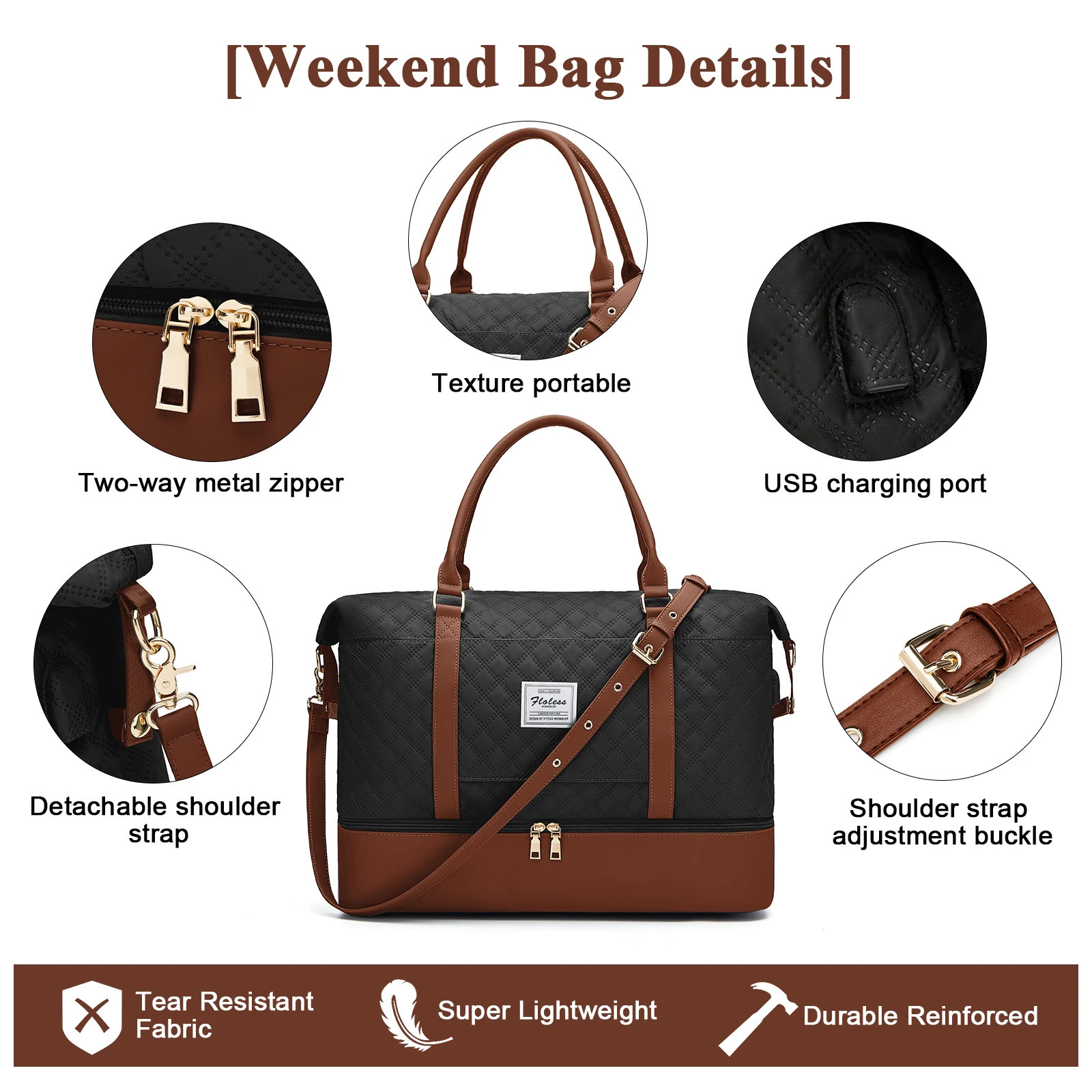 Weekender Womens Large Travel Luggage Handbag with Shoes Essential Overnight Hospital Bag 250311