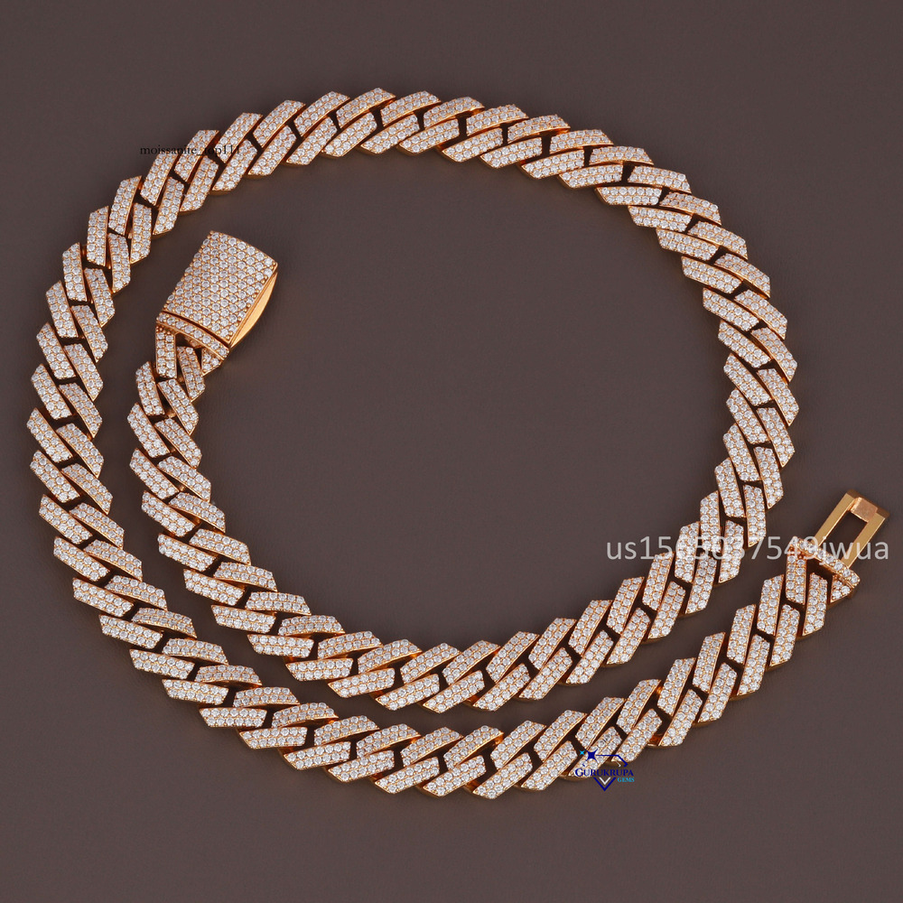 Fashionable Iced Out 14KT Solid Yellow Gold Jewelry Moissanite Dia Cuban Chain Men Necklace for Women