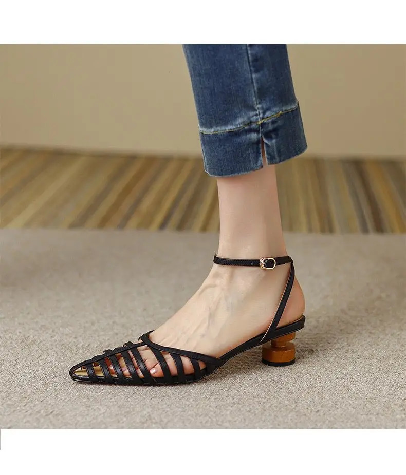 Summer Pointed Toe Hollow Women Shoes Fashion Women Leather Slingbacks Pumps Wedding Bridal High Heeled Shoes 250305