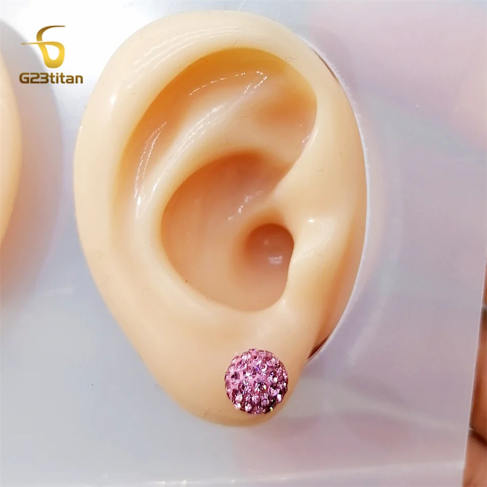 Rose Pink Crystal Clay Bead Earrings Shambhala Micro Pave Ball Hypoallergenic Ear Piercing Women Jewelry 250213