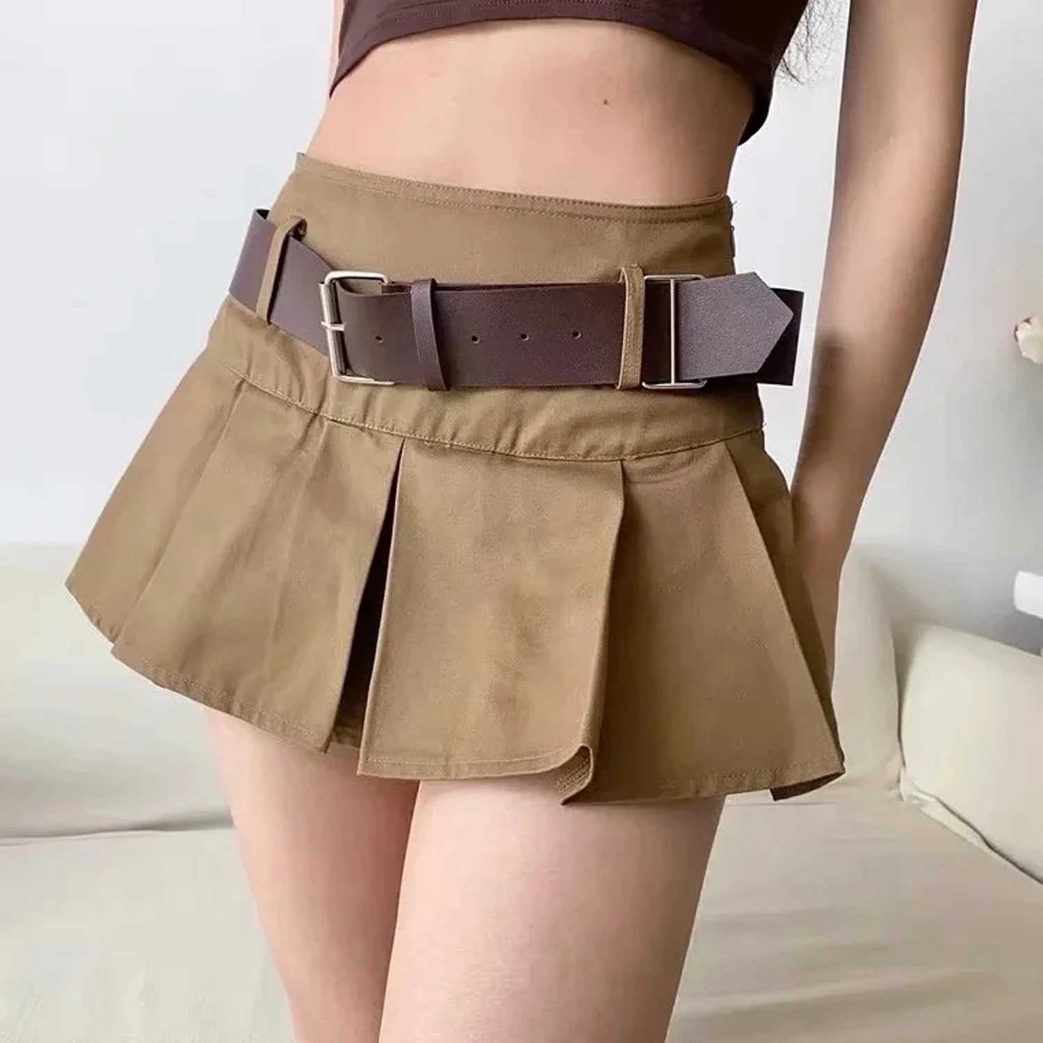2023 A-line Skirts with Belt Women High Waist Short Skirt Buttons Skirt Female Clothing Female All-matchT250311