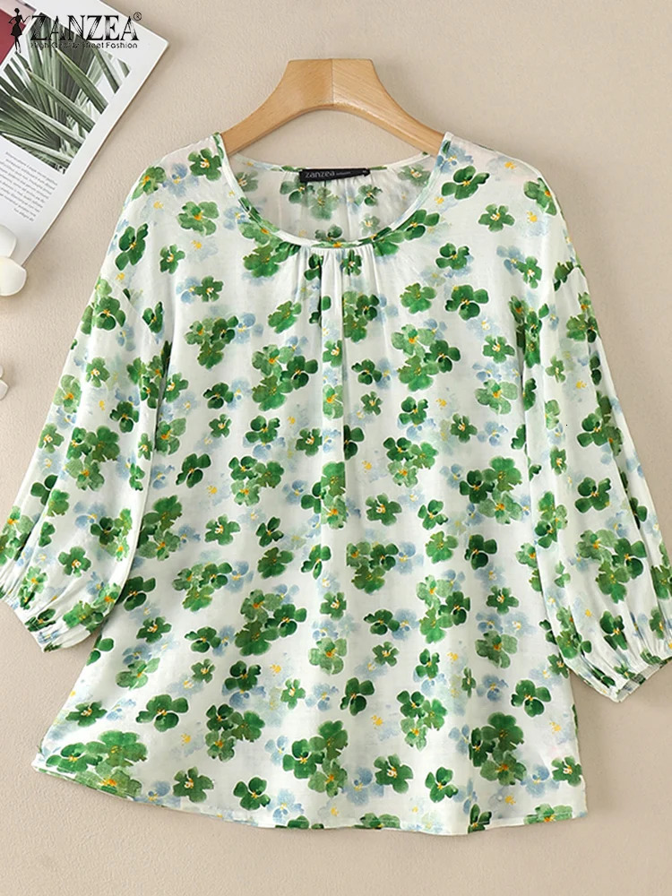 ZANZEA Summer Flower Printed Shirt Womens Bohemian Tuned Top Casual Short Sleeve Blusas Loose Chemical Fashion Holiday 250311