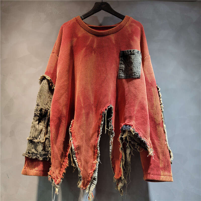 Personalized Patchwork Irregular Vintage Tie Dye Long Sleeved Fashionable Knitted Sweater, Women's Autumn And Winter Styles