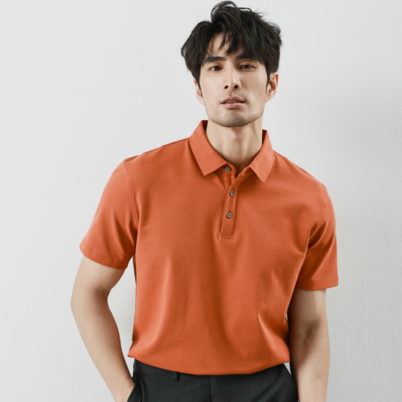 tracksuit short sleeved polo shirt men, with a lapel for high-end business, cool feeling, solid color, casual, 2025 summer trend t-shirt