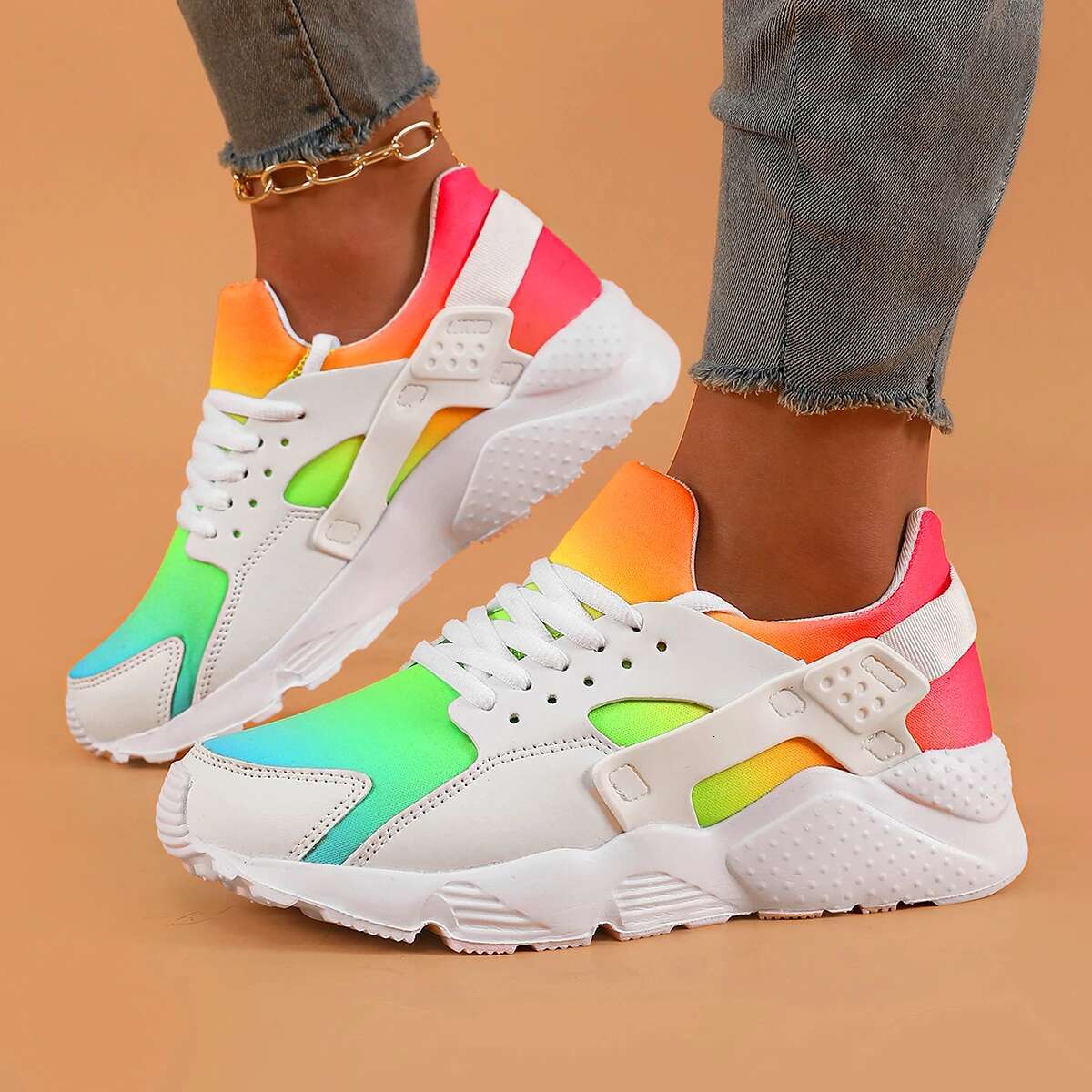 2025 New Rainbow Designer Trendy Fashion Sneakers Wedge shaped Women's Vulcanized Breathable Comfortable Casual Women's Shoes