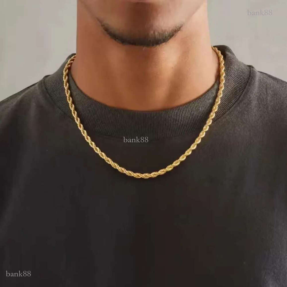 Mens Ropes Long Necklace Stainless Steel Minimalist Twist Rope Chain Hip Hop Jewelry Gold Chains 2 TO 5mm