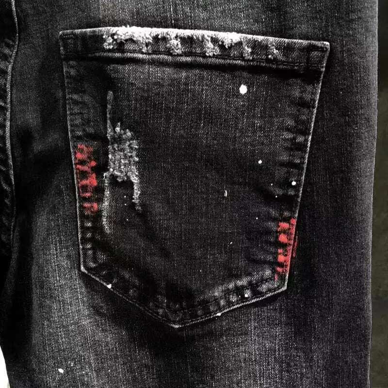 New 2025 Men s Work Pants With Holes Black Denim Hip hop Dot Ink Slim Fit Jeans Fashionable Designer Hip-hop Trend Outdoor Casual Pants Sports Pants