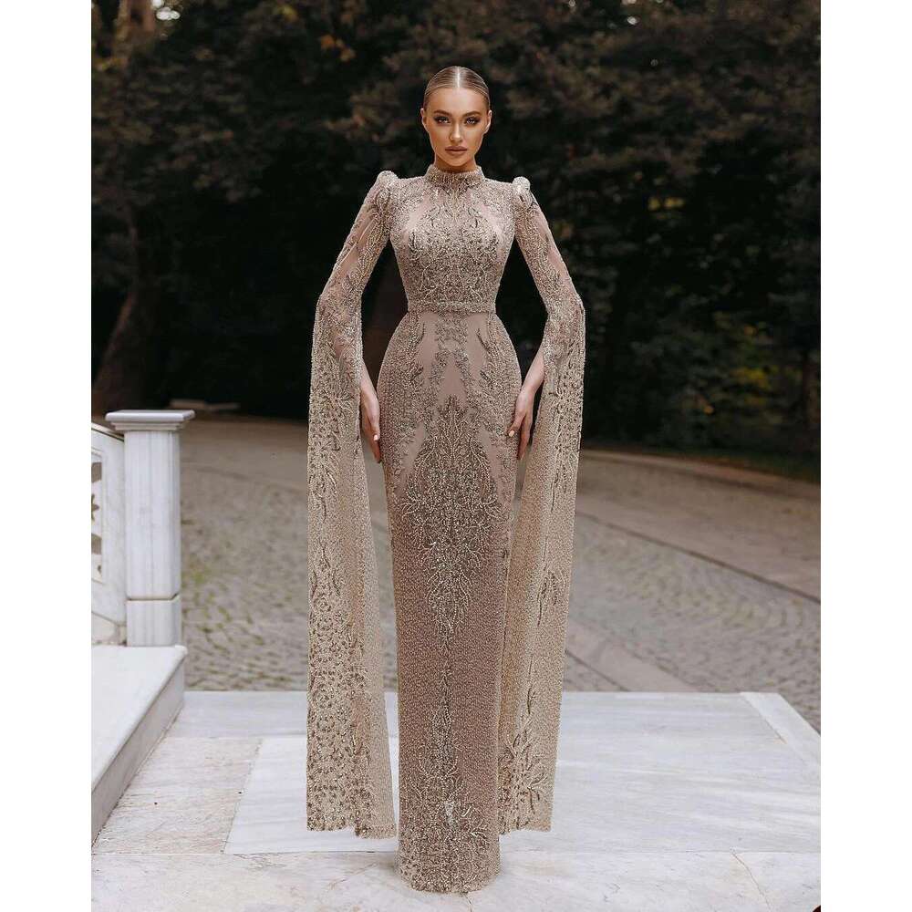 Essential Lace Mermaid Prom Elegant Hign Neck Dresses, Up To The Floor, Beading Formal Dress