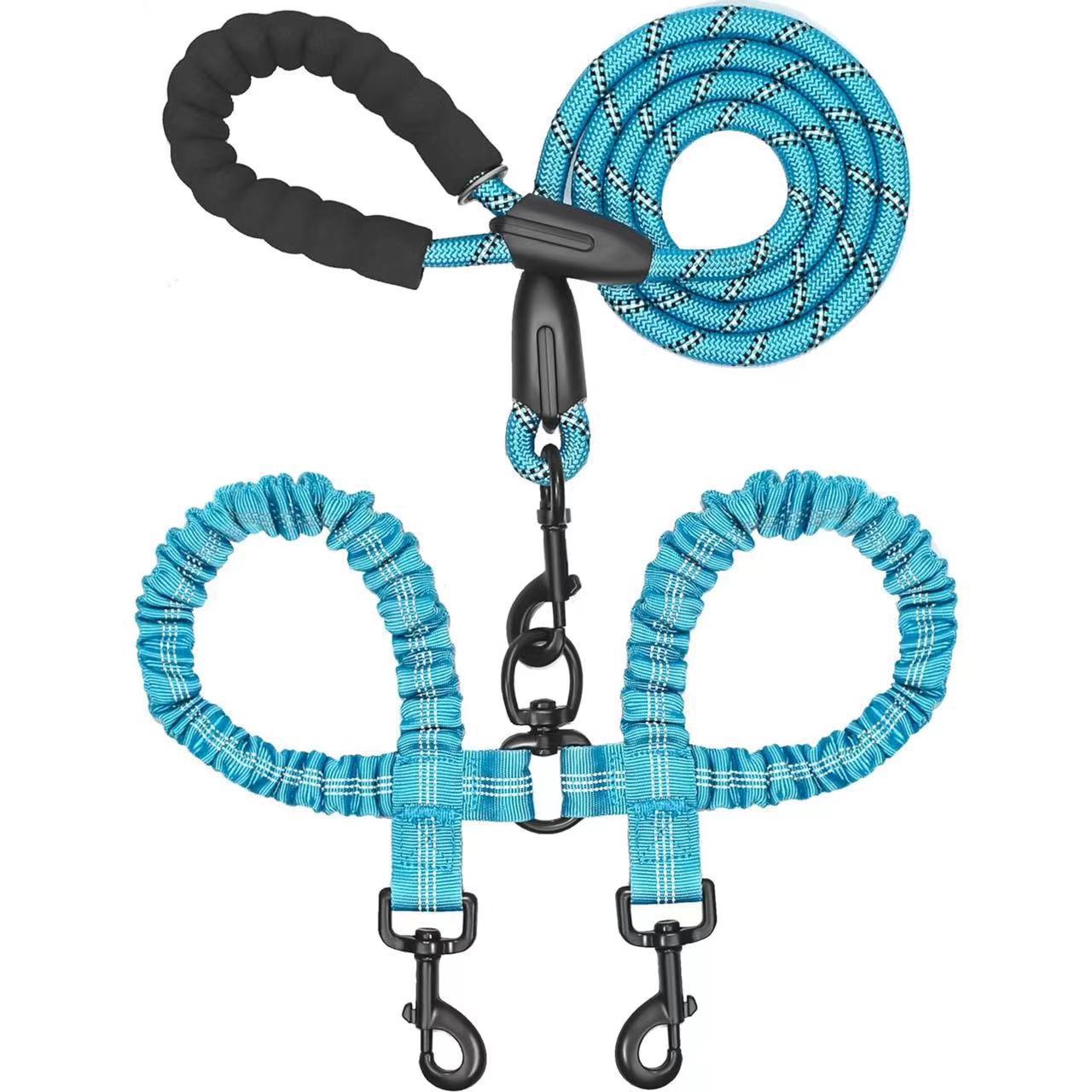 Durable Nylon Dual Dog Leash Large Dogs Anti-Pull Retractable Lead with Reflective ing for Safety and Comfort