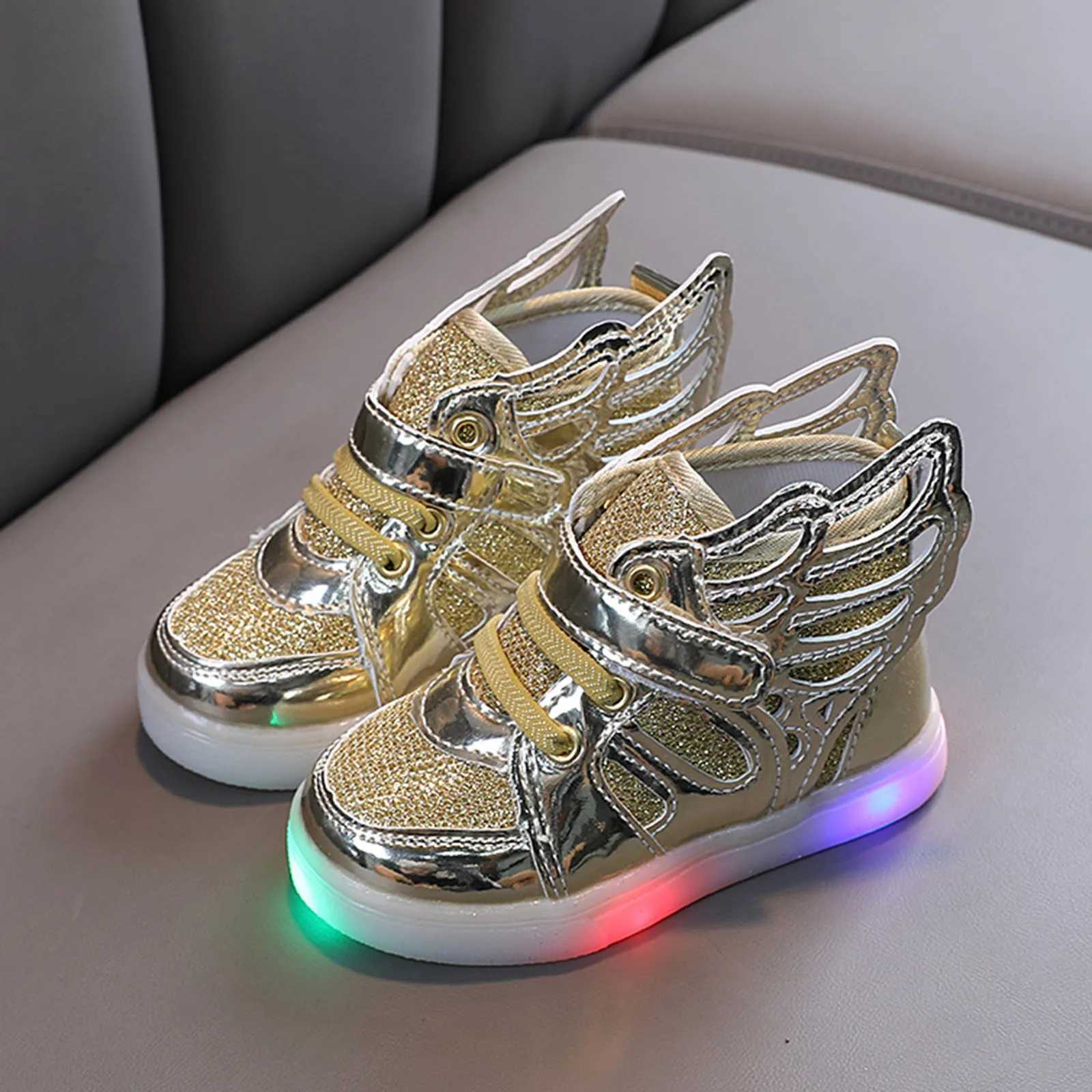 Toddler Girl Tennis Light Up Winged Sneakers Baby Toddler Shoes Korean Led Athletic colors Gold Led Shoes kids Glowing CasualXJ250311