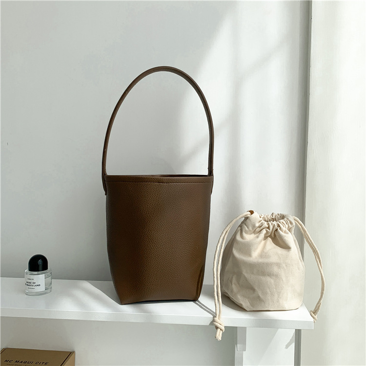 Large capacity handbag underarm cylinder bag pu matte leather bucket bag