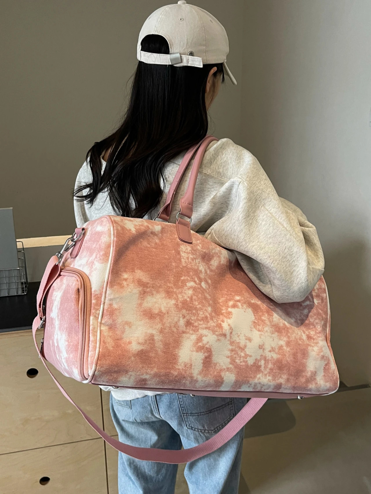 Fashion canvas tie dye womens travel bag y ner Boston large capacity shoulder cross with shoe company 250311
