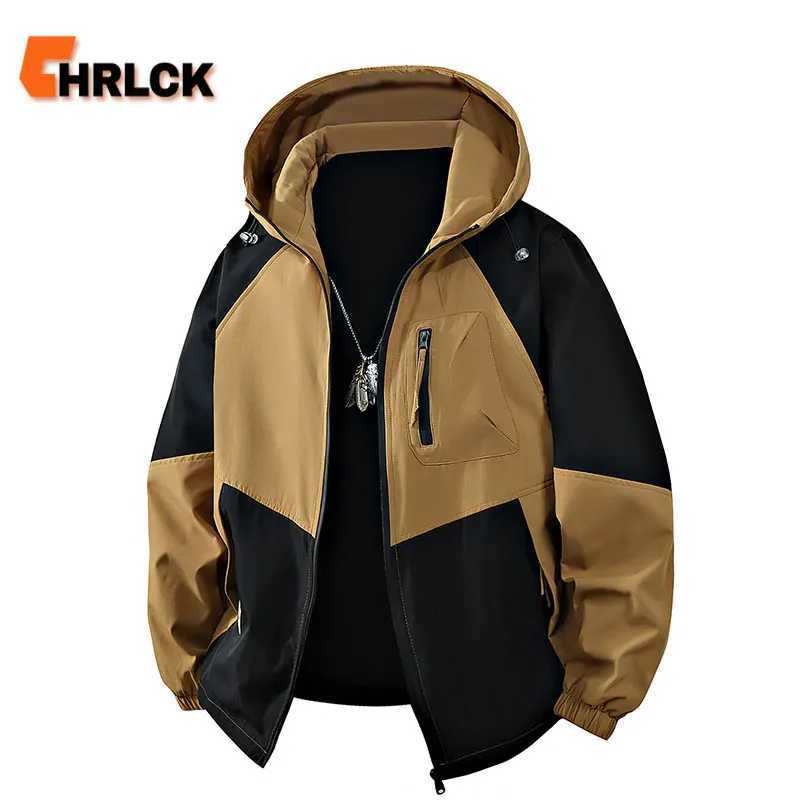 CHRLCK Mens Assault Suit Hood Jacket Spring Autumn Zip Up Jackets Outdoor Windproof Coat Solid Patchwork Jacket Hiking CoatsT250311