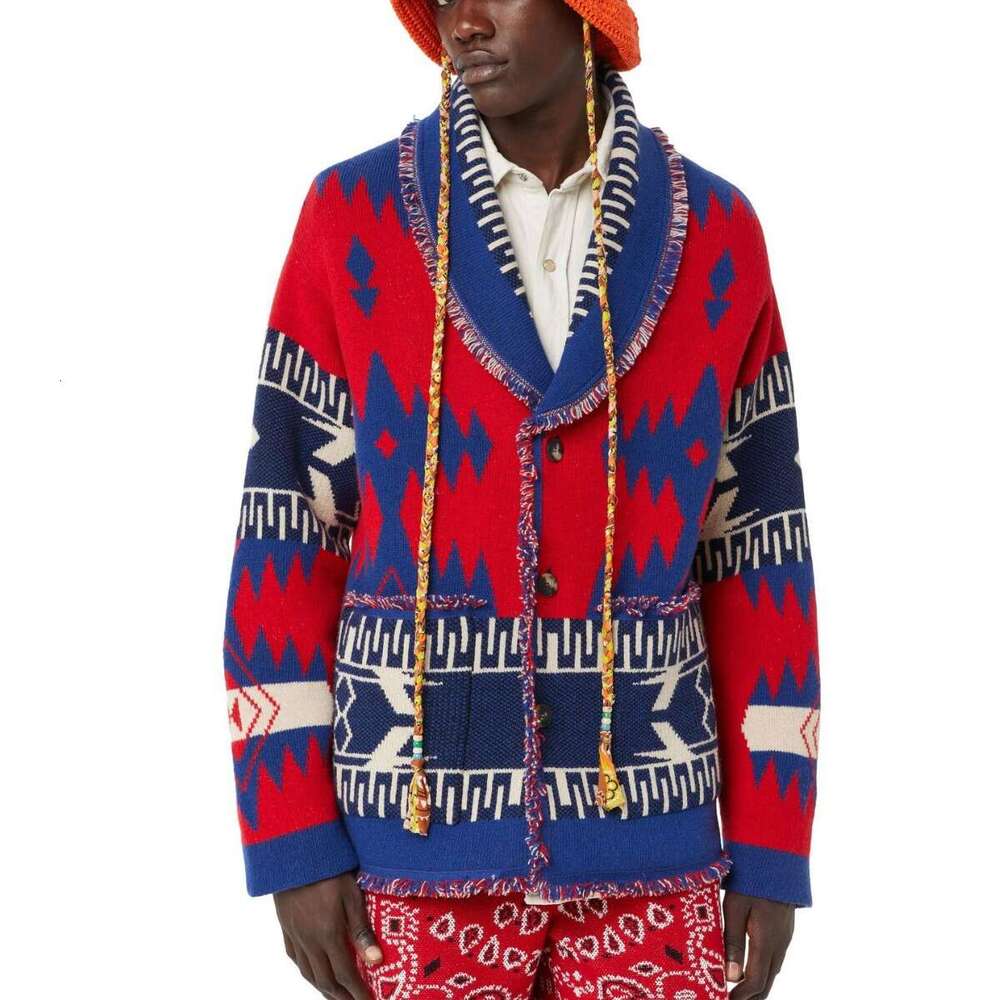 Men's Autumn And Winter New Jacquard Knitted Cardigan Ethnic Style V-Neck Loose Thick Sweater Jacket
