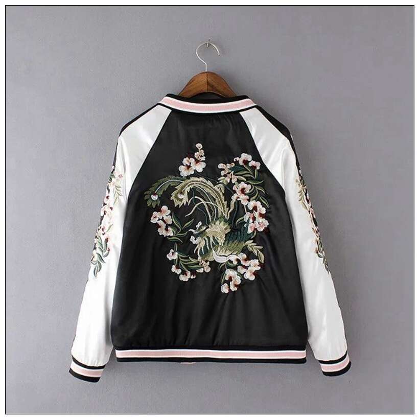 Wind, Spring And Autumn Women's Casual Wear Two Sided Flower Embroidery Colored Stand Up Neck Baseball Suit Jackets For Women
