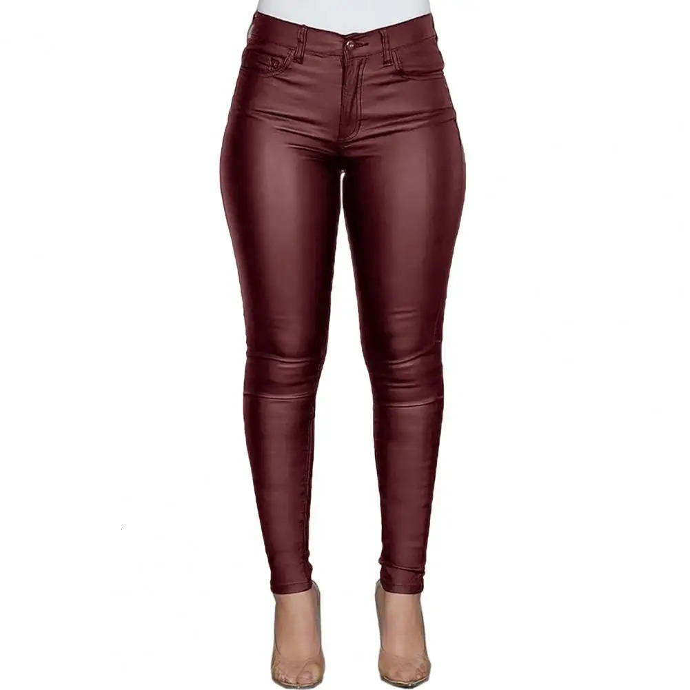Women PU Leather Pants High Waist Skinny Push Up Leggings Elastic Trousers Spandex Jeggings Streetwear 250305