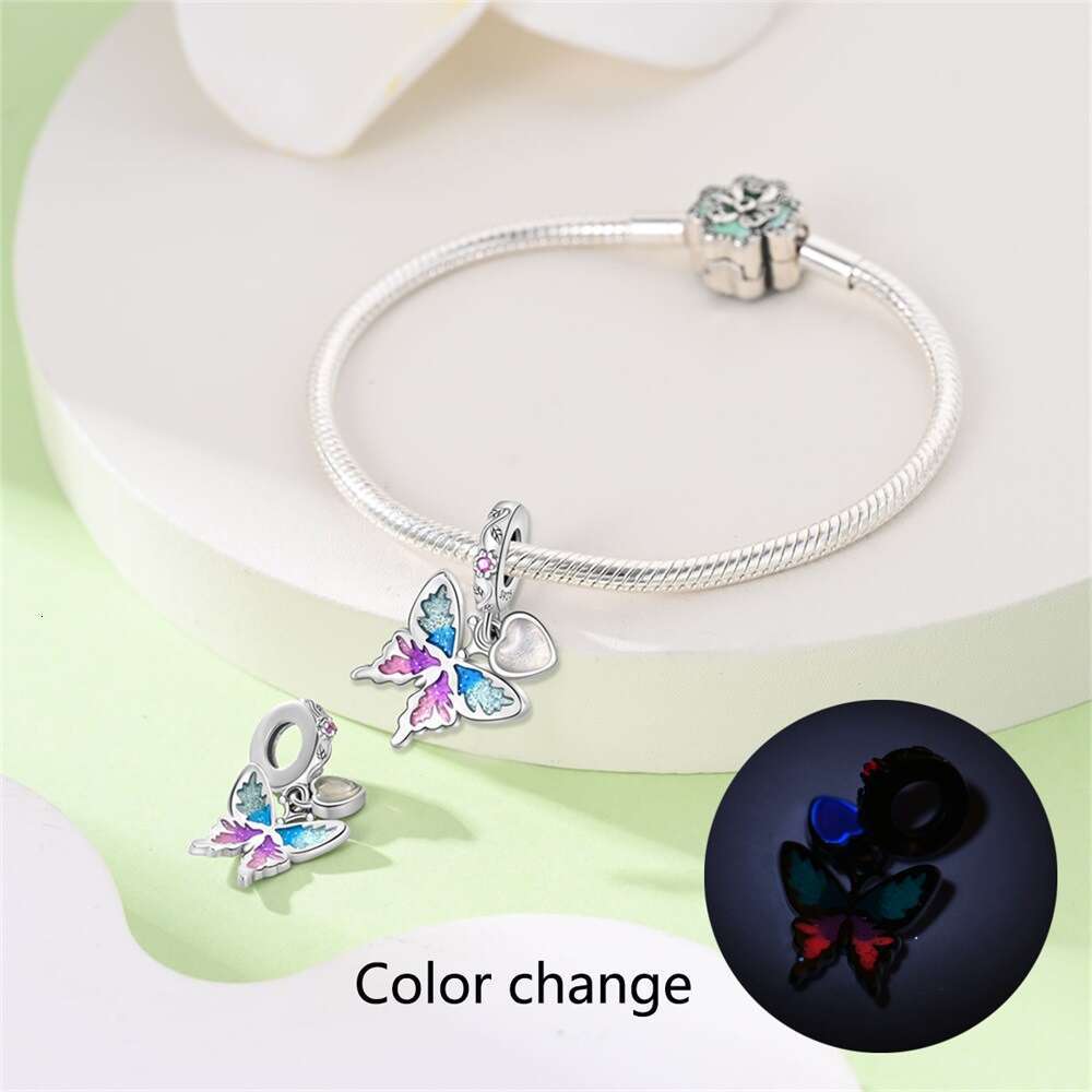 Hot selling new Spring collection dragonfly butterfly pendant beads luminous 925 Sterling Silver Charms DIY jewelry accessories bracelet for women jew