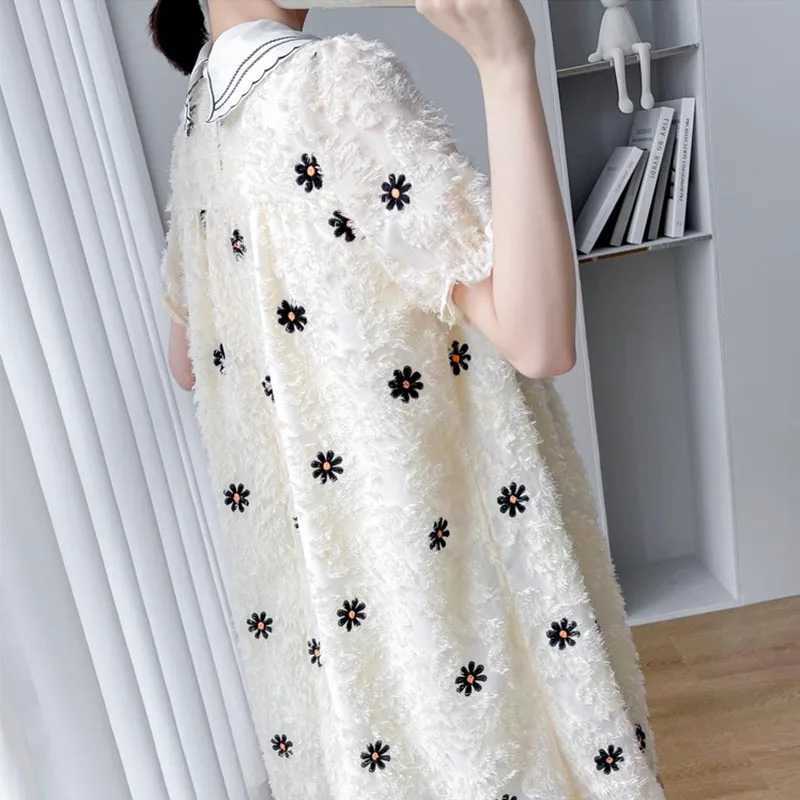 Maternity Summer Dress Fashion Floral Embroidered Lace Short Sleeve Dress Loose Casual Sweet Elegant Maternity Clothing DressT250311