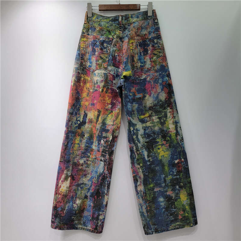 American Printed Splashed Ink Color Palette Jeans For Women, New Street Design, Graffiti Style, Personalized Pants