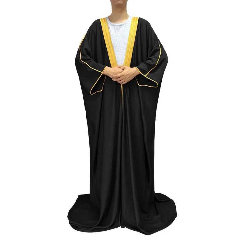 Men Saudi Muslim Satin Abaya Loose Islamic Arabia Dress Turkey Thobe Jubba Traditional Dubai Bachelor Kaftan Festival ClothingXJ250310