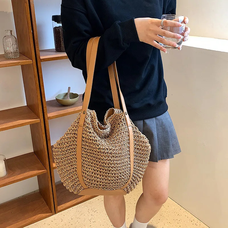 Casual Womens Underarm Shoulder Bag y n Straw Woven Large Capacity Fashion Hobo Handbag Summer Beach BagShopper Tote 250311