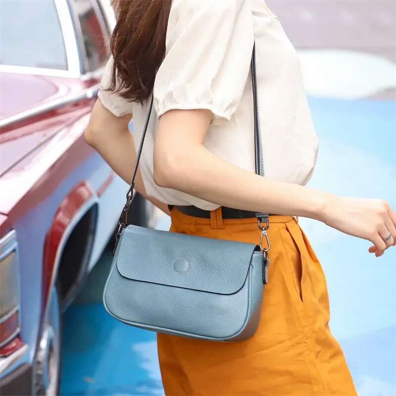 2 Straps Genuine Leather Women's Classic Handbag Ladies' Versatile Simple Shoulder Bag, Soft And Lightweight Crossbody Bag
