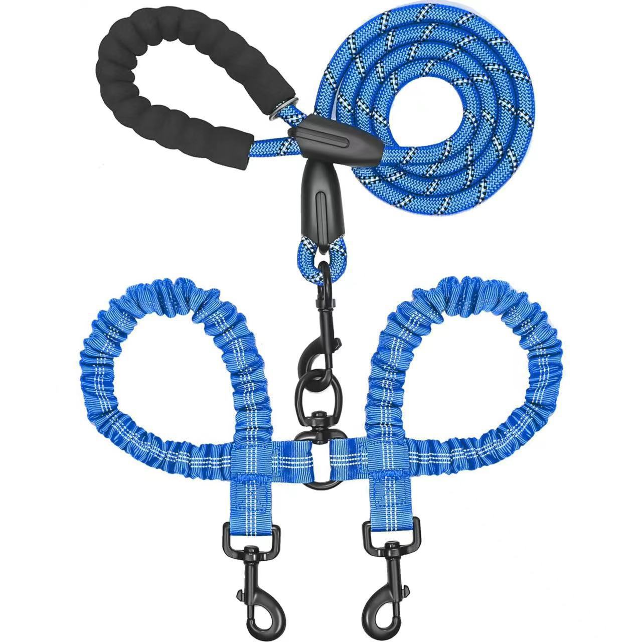 Durable Nylon Dual Dog Leash Large Dogs Anti-Pull Retractable Lead with Reflective ing for Safety and Comfort