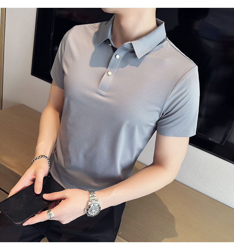 Short sleeved polo shirt business casual, light luxury men's clothing, no iron ice silk trendy T-shirt for men, summer solid color tracksuit