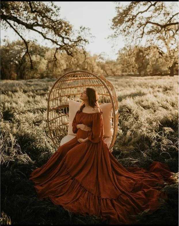 Off Shoulder Round Neck Full Sleeves Evening Dresses Photography Dresses for Baby Shower Dress for Pregnant Woman YD21812 X250224