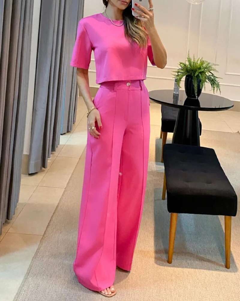 Summer Temperament Commuter Solid Color Short-Sleeved Pants Fashion Casual Suit Women's Two Pieces Set New In Matching
