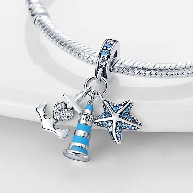 Hot selling ocean blue wind dolphin seahorse pendant beads Charms Fit 925 Sterling Silver Bracelet DIY jewelry accessories For women