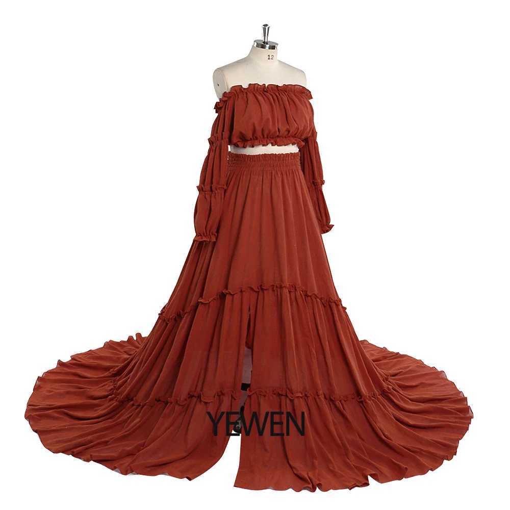 Elegant Off The Shoulder Maternity Dresses for Photo Shoot Long Elastic Waist Boho Maxi Dress Photography Dress YEWEN YW220912 X250224