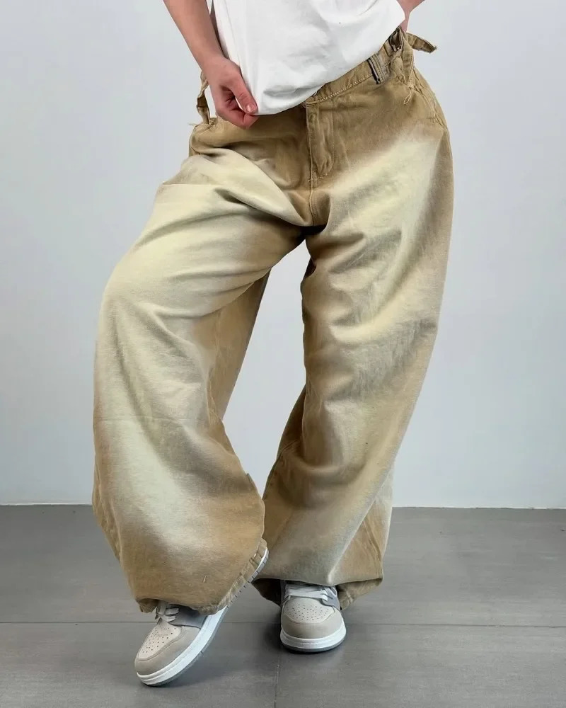 Goth Girl Retro Harajuku Hiphop High Street Jeans Women Y2k American Fashion Waist Washing Wideleg Pants Trousers 250311