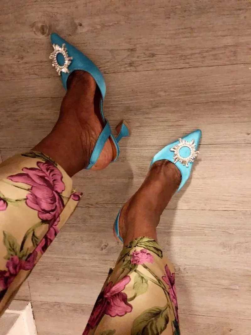 2023 Brand wen Pumps luxury Crystal Slingback High h Summer bride Shoes Cfortable triangle Heeled Party Wedding Shoes Z250311