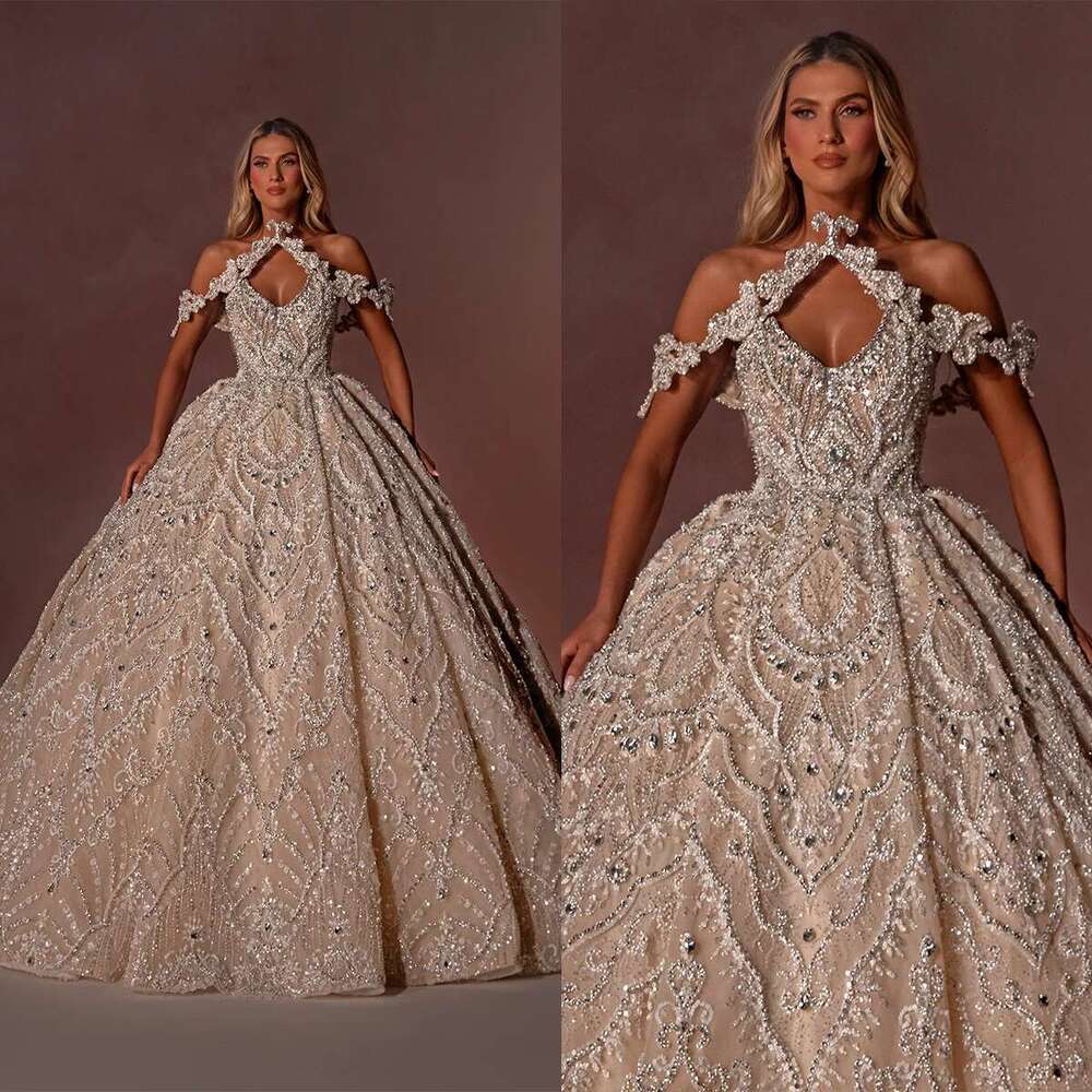 The Crystal Ball Gown Off Shoulder Beaded Lace Plus Size Wedding Dresses Custom Novia Dress