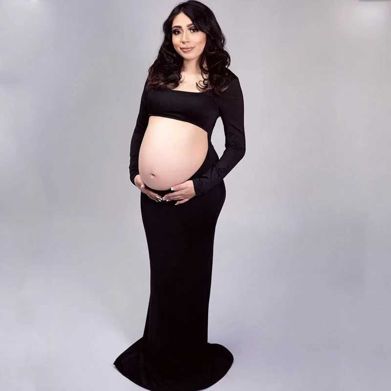 Maternity Sexy Bodycon Dresses Pregnant Photo Dress Square Neck Long Sleeve Wedding Party Pregnant Clothes X250224