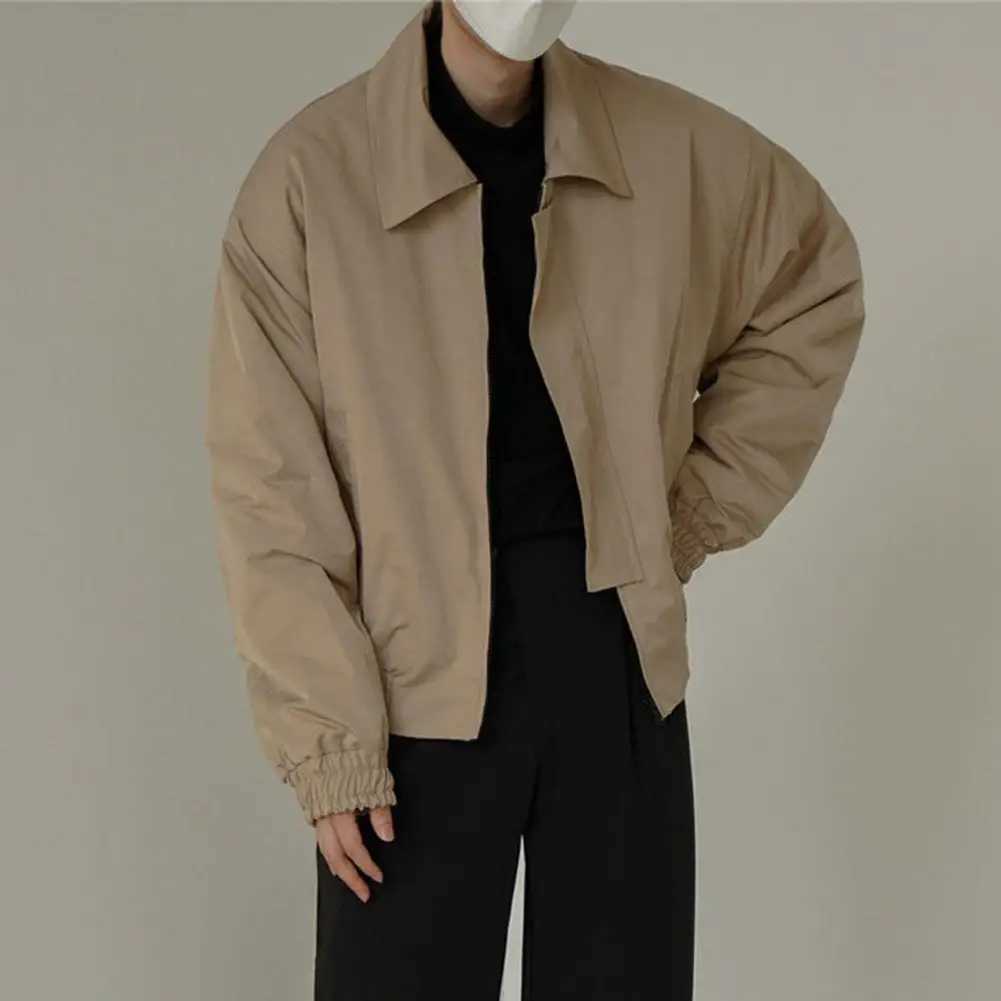 Washable Trendy Solid Color Lapel Collar Men Jacket Polyester Men Trench Coat Casual for TripT250311